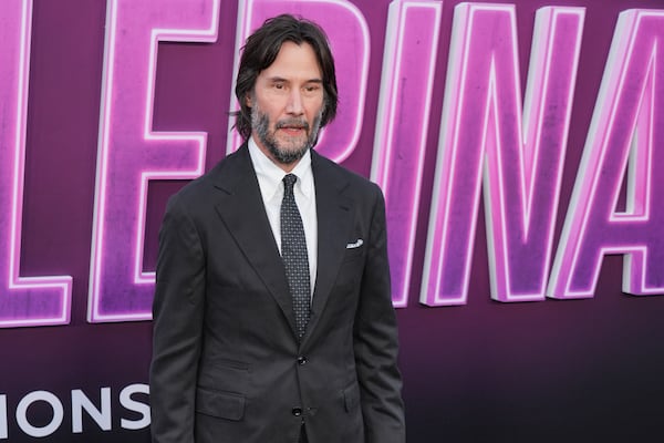Keanu Reeves arrives at the premiere of "Ballerina" on Tuesday, June 3, 2025, at TCL Chinese Theatre in Los Angeles. (AP Photo/Chris Pizzello)