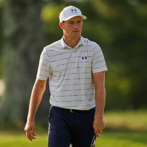 Jordan Spieth walks across the first green during the first round of the St. Jude Championship golf tournament Thursday, Aug. 13, 2026, in Memphis, Tenn. (AP Photo/George Walker IV)