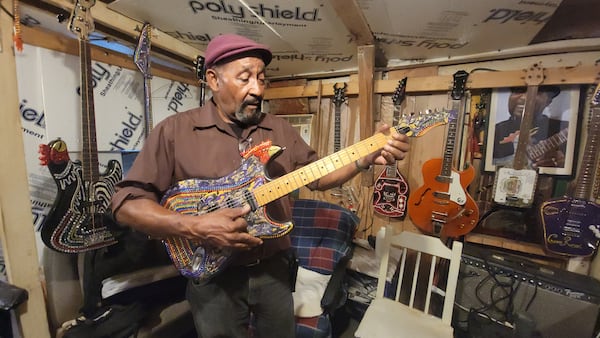 James "Super Chikan" Johnson plays in his Clarksdale workshop where he makes guitars from recycled items.
Courtesy of Wesley K.H. Teo