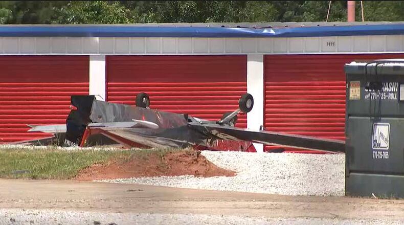 One person was taken to the hospital after a small plane crashed into a Barrow County storage facility.