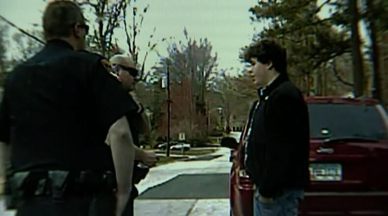 Dash-cam footage shows Dale Laskowski pulling over Colton Laidlaw during a March 2014 traffic stop. (Credit: Channel 2 Action News)