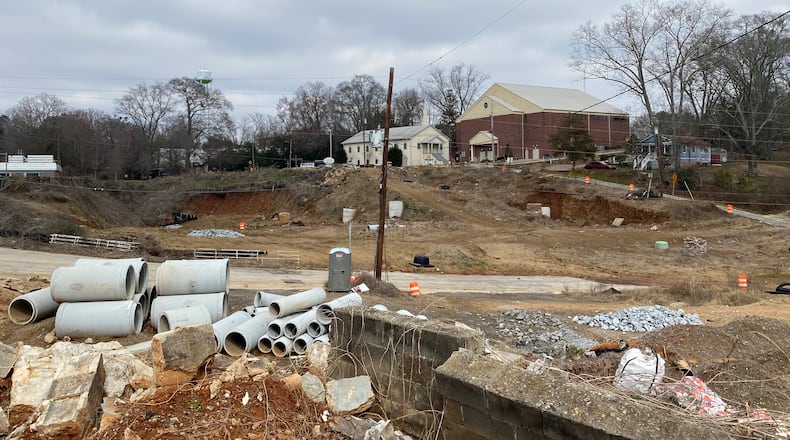 An Image of Obxo Road in Roswell where major construction work is overbudget and delayed.