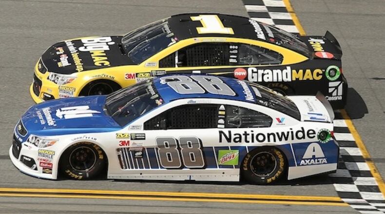 Alex Bowman (88) and Jamie McMurray (1) race during the Clash at Daytona NASCAR on Febrary 19, 2017, at Daytona International Speedway in Daytona Beach, Fla. (Stephen M. Dowell/Orlando Sentinel/TNS)