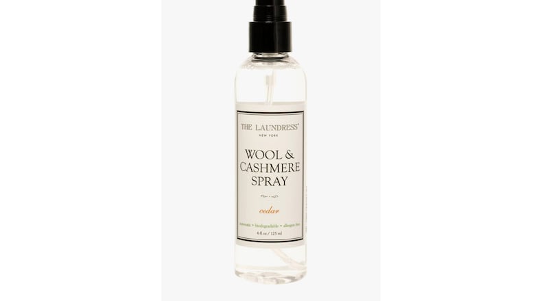 The Laundress Wool and Cashmere spray delivers a natural cedar scent while removing odors on coats and sweaters and in closets and drawers.
