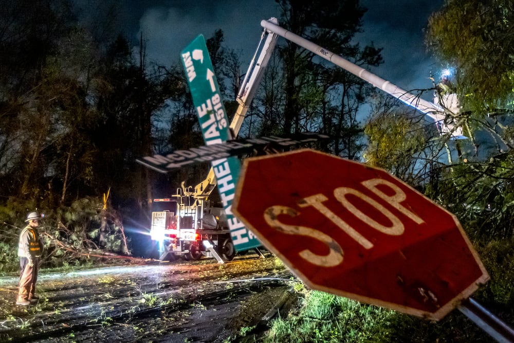 Power crews worked in the aftermath of storm damage in Rockdale County in 2024.