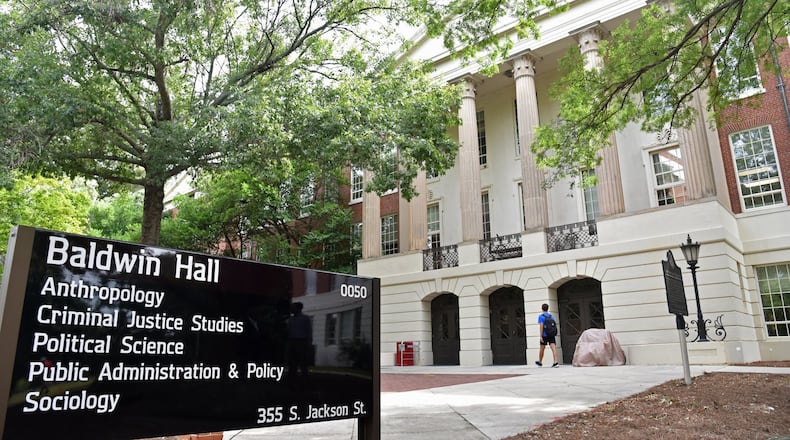 Baldwin Hall, built in 1938, is named for UGA’s founder, Abraham Baldwin, who wrote the school’s charter in 1785. Two years later, Baldwin served as a delegate from Georgia to the Constitutional Convention in Philadelphia that created the U.S. Constitution. Some UGA graduates say Baldwin supported slavery. They want the name of the hall and other buildings they say are named after people with ties to slavery and white supremacy. (Hyosub Shin / hshin@ajc.com)