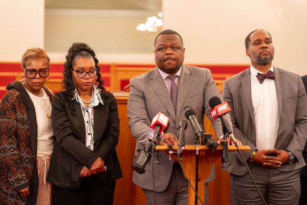 Attorney Harry Daniels speaks at press conference regarding the death of Jada West following a fight at a bus stop, Monday, March 16, 2026. (Ben Hendren for the AJC)