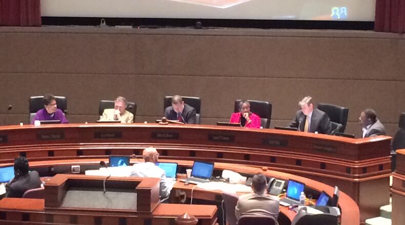 Fulton County commissioners discuss the 2015 budget Wednesday.