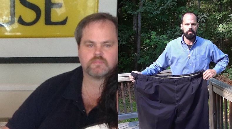 In the photo on the left, taken in August 2014, Keith Druffner weighed 540 pounds. In the photo on the right, taken in July, he weighed 240 pounds. (All photos contributed by Keith Druffner)