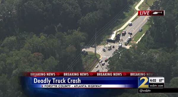 Atlanta Highway in Forsyth County was closed for hours Monday after a crash. (Credit: Channel 2 Action News)