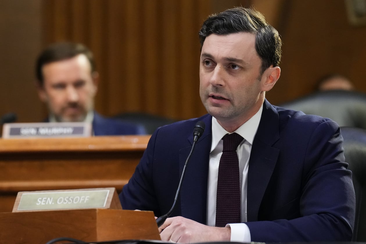 U.S. Sen. Jon Ossoff, D-Ga., questions Defense Secretary Pete Hegseth during a Senate Appropriations Committee hearing Tuesday on Capitol Hill in Washington, D.C. (Jacquelyn Martin/AP)