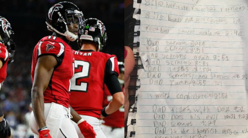 Right: Julio Jones, Matt Ryan at Super Bowl LI (Kevin C. Cox/Getty Images); Left: Photo from Imgur user Aqhart