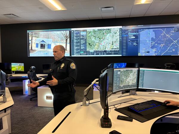 Chamblee police Chief Michael Dieppa speaks to reporters at the department's Real Time Crime Center on March 5, 2026. The $2 million center allows officers to keep tabs on what's happening across the 7-square mile municipality. (Shaddi Abusaid/AJC)