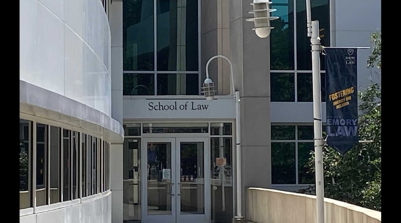 The entrance to the Emory University School of Law. ERIC STIRGUS/ERIC.STIRGUS@AJC.COM.