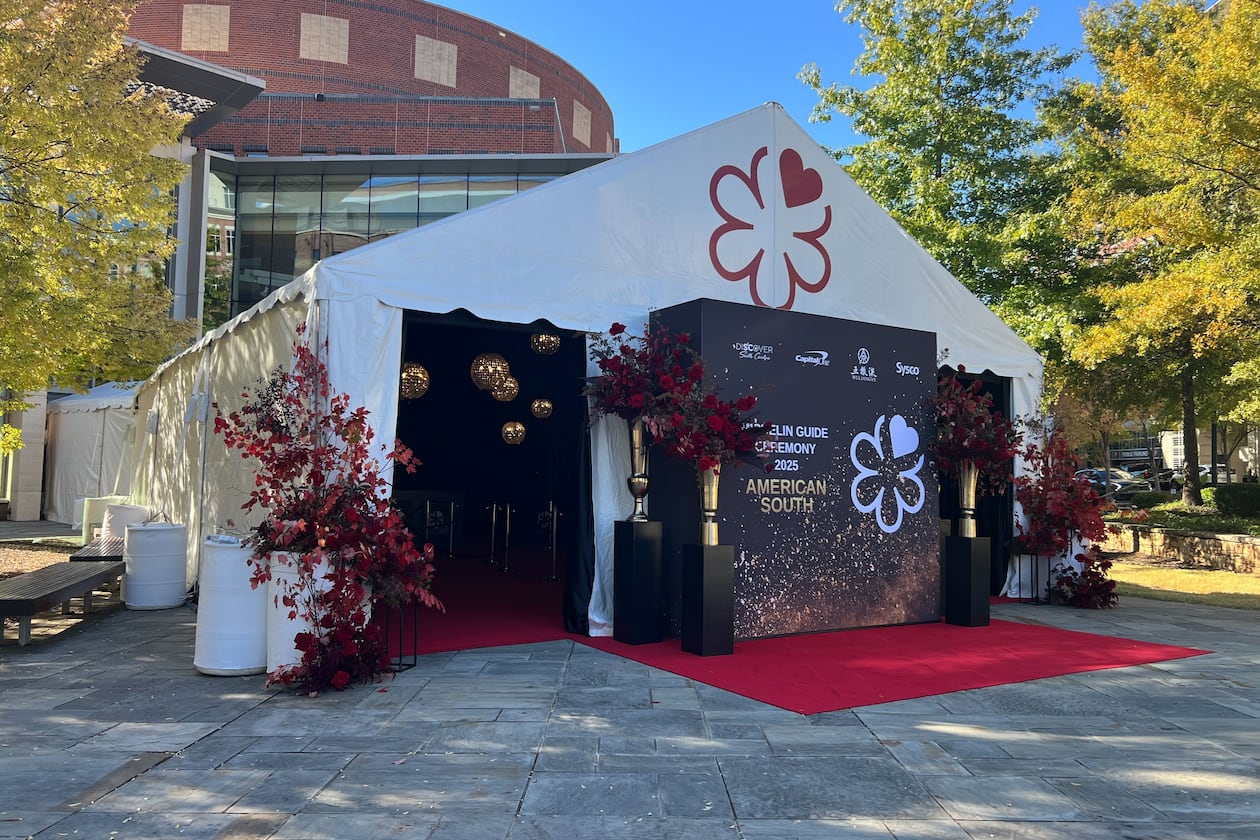 The exterior of the Peace Center in downtown Greenville, South Carolina, ahead of the 2025 Michelin Guide American South ceremony. (Mike Jordan for the AJC)
