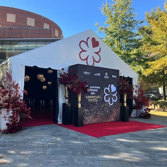 The exterior of the Peace Center in downtown Greenville, South Carolina, ahead of the 2025 Michelin Guide American South ceremony. (Mike Jordan for the AJC)