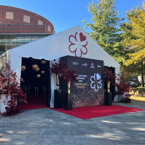 The exterior of the Peace Center in downtown Greenville, South Carolina, ahead of the 2025 Michelin Guide American South ceremony. (Mike Jordan for the AJC)