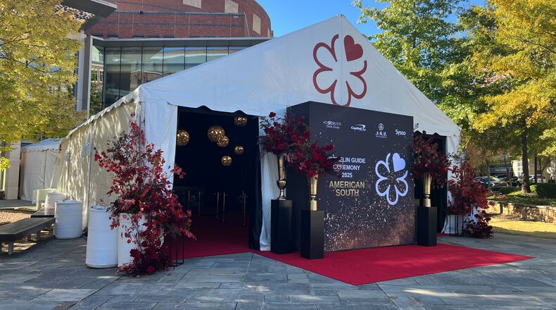 The exterior of the Peace Center in downtown Greenville, South Carolina, ahead of the 2025 Michelin Guide American South ceremony. (Mike Jordan for the AJC)