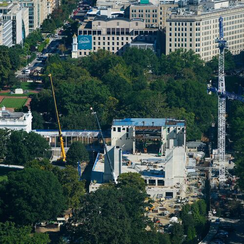 Work continues on the construction of the ballroom at the White House, Tuesday, Sept. 15, 2026, in Washington. (AP Photo/Pablo Martinez Monsivais)