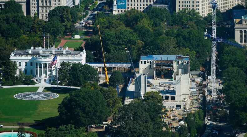 Work continues on the construction of the ballroom at the White House, Tuesday, Sept. 15, 2026, in Washington. (AP Photo/Pablo Martinez Monsivais)