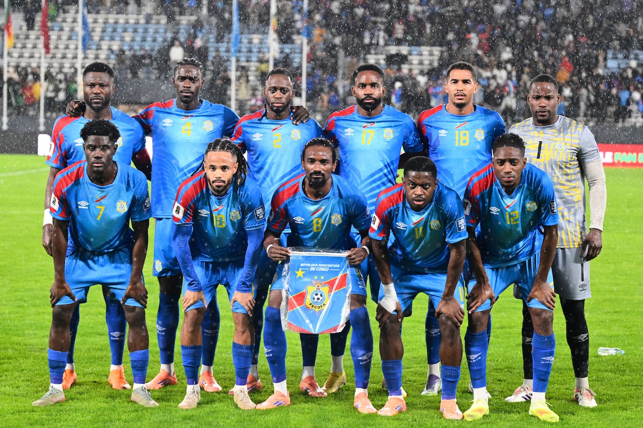Congo players pose for a team photo before a World Cup qualifying soccer match against Cameroon on Thursday, Nov. 13, 2025, in Rabat, Morocco. (AP File)
