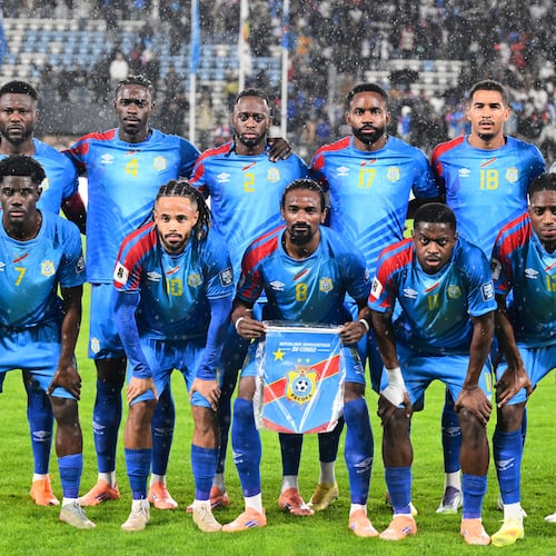 FILE - Congo players pose for a team photo before a World Cup qualifying soccer match against Cameroon, Thursday, Nov. 13, 2025, in Rabat, Morocco. (AP Photo, File)