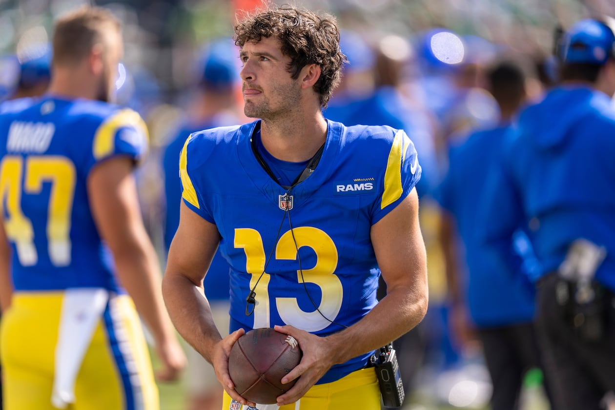 Rams quarterback Stetson Bennett is impressing coach Sean McVay in preseason camp, leading some to think the team might carry three quarterbacks on its roster this season. (AP file photo)