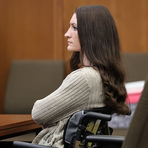 Lyndsay Clancy listens to the testimony of Dr. Gregory Saathoff during her murder trial in Plymouth Superior Court on Wednesday, Aug. 26, 2026 in Plymouth, Mass. (Greg Derr/The Patriot Ledger via AP, Pool)