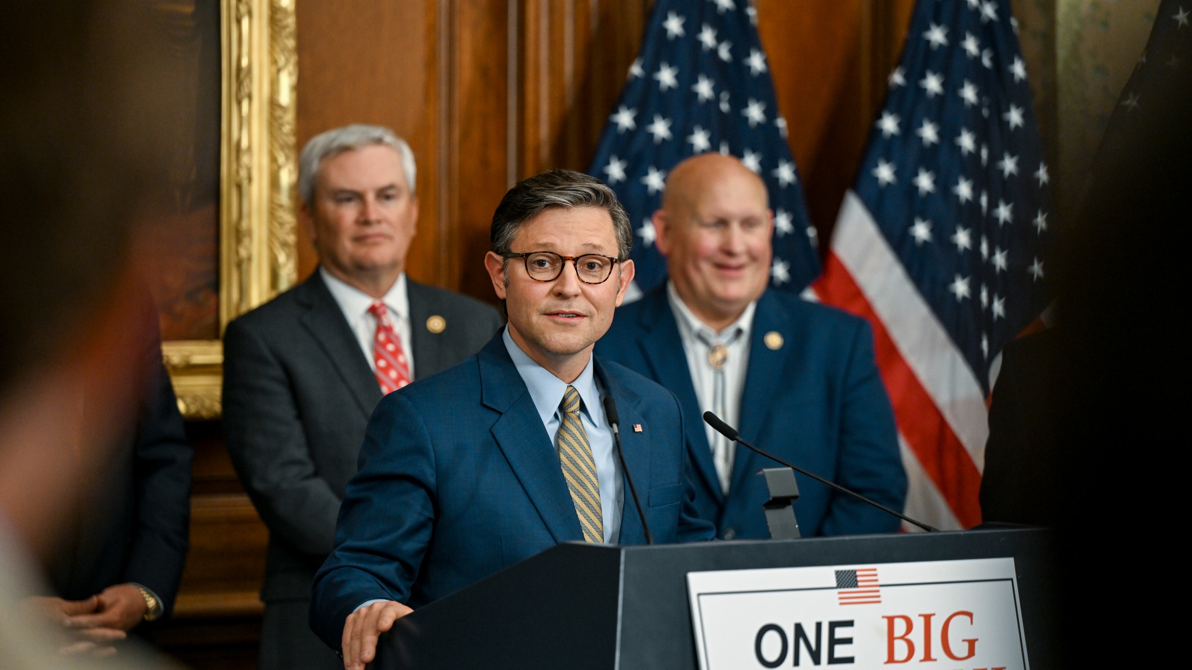 House Speaker Mike Johnson (R-La.) speaks to reporters at the Capitol in Washington on May 22, 2025, after the House narrowly passed a wide-ranging bill to deliver President Donald Trump’s domestic agenda. (Kenny Holston/The New York Times)