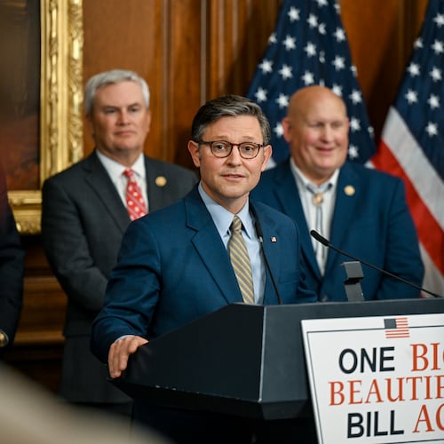 House Speaker Mike Johnson (R-La.) speaks to reporters at the Capitol in Washington on May 22, 2025, after the House narrowly passed a wide-ranging bill to deliver President Donald Trump’s domestic agenda. (Kenny Holston/The New York Times)