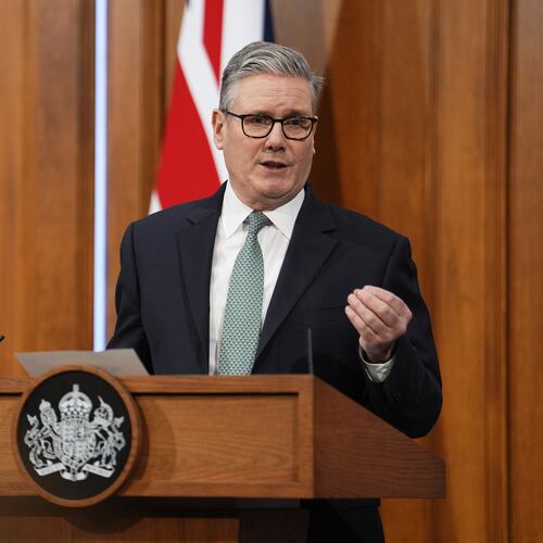 Britain's Prime Minister Keir Starmer delivers a statement in the media briefing room of 9 Downing Street, in central London, Monday, Jan. 19, 2026. (Jordan Pettitt/Pool Photo via AP)