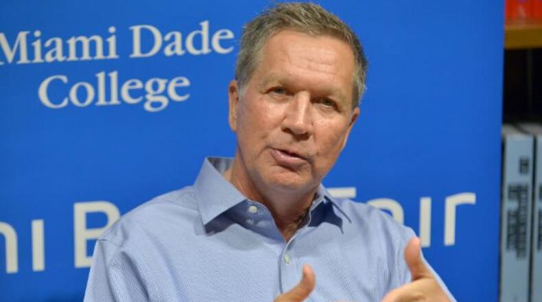 CORAL GABLES, FL - MAY 26: John Kasich, Governor of Ohio and a former U.S. presidential candidate speaks and sign copies of his new book "Two Paths: America Divided or United" at Books and Books on May 26, 2017 in Coral Gables, Florida. (Photo by Johnny Louis/FilmMagic)