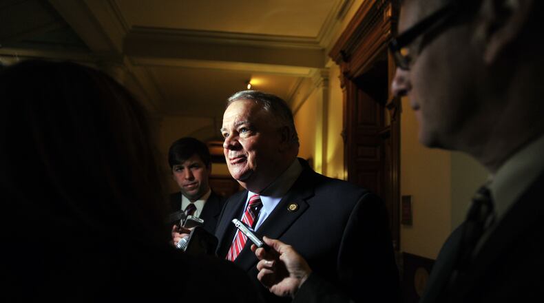 March 3, 2014 Atlanta:CORRECTS TYPO House Speaker David Ralston is interviewed after signing up to run for re-election Monday morning at the Capitol. Ralston will lead a marathon session in the House Chamber today. Today is the last day for bills to pass either the House or Senate. Bills that do not clear at least one chamber today will not have a chance of passing this session. BRANT SANDERLIN /BSANDERLIN@AJC.COM House Speaker David Ralston, R-Blue Ridge, after signing up for re-election last month at the state Capitol. Brant Sanderlin, bsanderlin@ajc.com