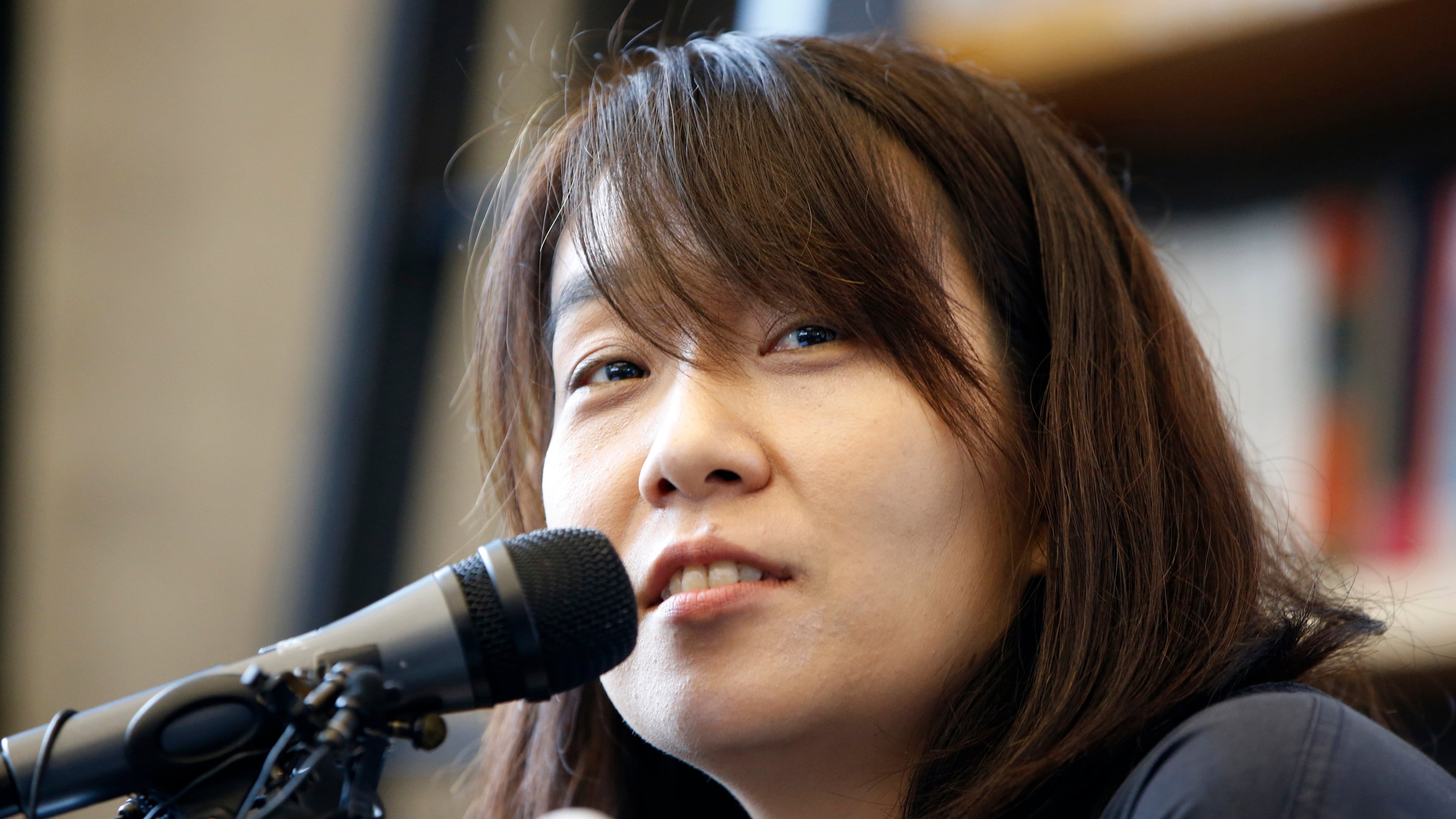 FILE - South Korean author Han Kang speaks to the media during a news conference in Seoul, South Korea, on May 24, 2016. (AP Photo/Lee Jin-man, File)