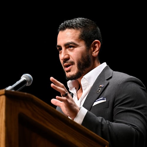 Michigan Democratic U.S. Senate primary candidate Abdul El-Sayed addresses the crowd during a campaign rally, Saturday, July 18, 2026, in Detroit. (AP Photo/Jose Juarez)