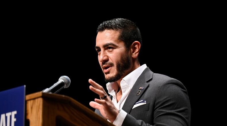 Michigan Democratic U.S. Senate primary candidate Abdul El-Sayed addresses the crowd during a campaign rally, Saturday, July 18, 2026, in Detroit. (AP Photo/Jose Juarez)