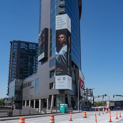 A Bank of America ad is displayed on the side of the Hotel Phoenix on Thursday, June 4, 2026. (Ben Hendren for the AJC)