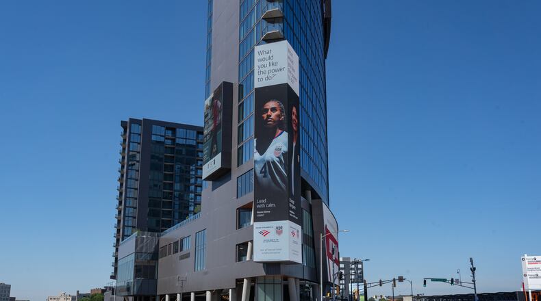 A Bank of America ad is displayed on the side of the Hotel Phoenix on Thursday, June 4, 2026. (Ben Hendren for the AJC)