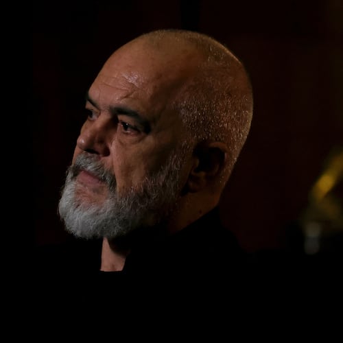Albanian Prime Minister Edi Rama listens to a question during an interview with The Associated Press in Tirana, Albania, Tuesday, June 9, 2026. (AP Photo/Hameraldi Agolli)