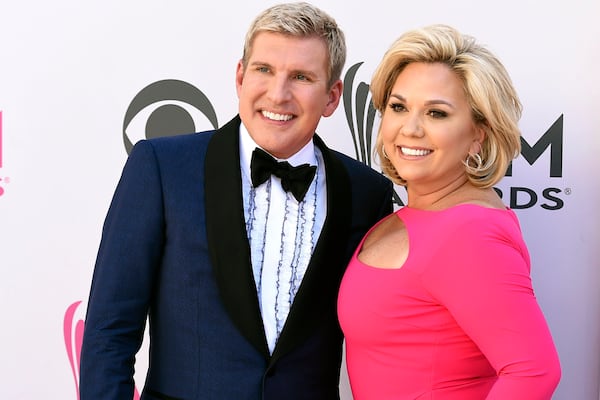 Todd and Julie Chrisley pose for photos at the 52nd annual Academy of Country Music Awards on April 2, 2017, in Las Vegas. (Jordan Strauss/ Invision/AP)