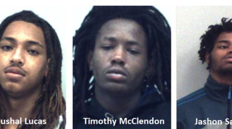 Thoushal Nakill Lucas, Timothy James McClendon, Jashon Aaron Samuels and Irving Lewis Saunders have been charged in connection with two Gwinnett County armed robberies. (Credit: Gwinnett County Police Department)