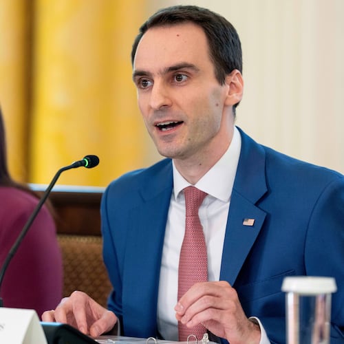 FILE - White House director of Science and Technology Policy Michael Kratsios speaks during a meeting of the White House Task Force on Artificial Intelligence Education in the East Room of the White House, Sept. 4, 2025, in Washington. (AP Photo/Alex Brandon, File)