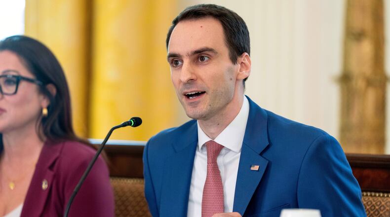 FILE - White House director of Science and Technology Policy Michael Kratsios speaks during a meeting of the White House Task Force on Artificial Intelligence Education in the East Room of the White House, Sept. 4, 2025, in Washington. (AP Photo/Alex Brandon, File)
