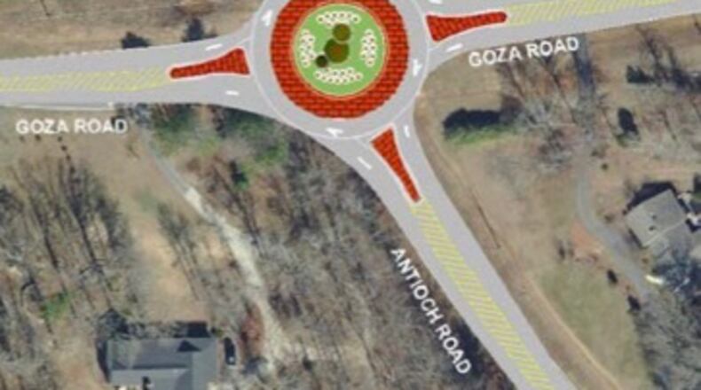 Crash and injury rates have gone down since four-way stop signs were installed at Antioch and Goza Roads, prompting Fayette County to postpone plans for a $1.1 million roundabout. Courtesy Fayette County