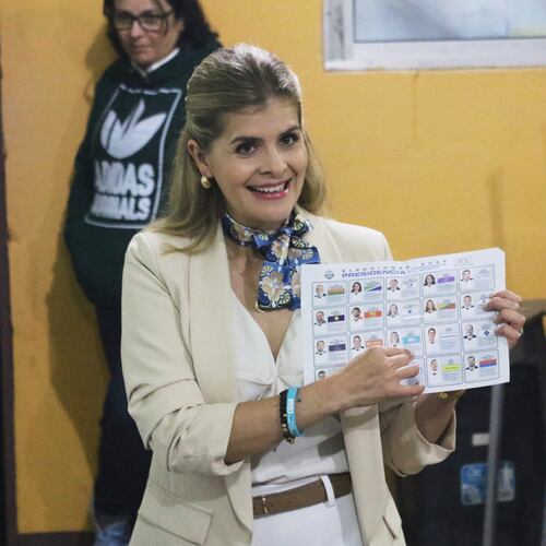 Costa Rica's presidential candidate Laura Fernandez prepares to cast her vote at a polling station in Cartago, Costa Rica, Sunday, Feb. 1, 2026. (AP Photo/Carlos Borbon)