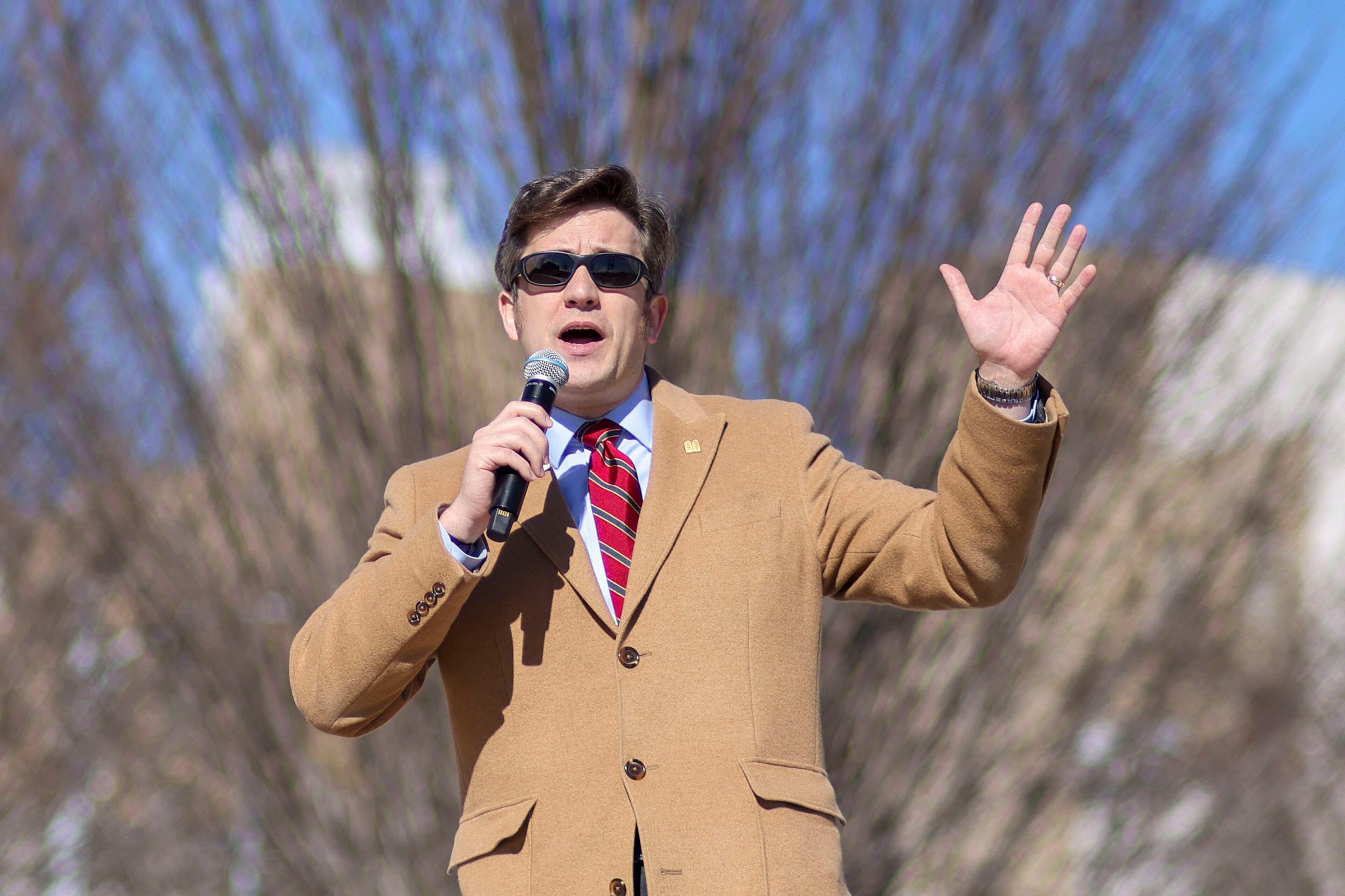 Secretary of State Brad Raffensperger’s office has issued a subpoena for Nathaniel Darnell, one of the Georgia Republican Assembly's leaders pictured here speaking at the Georgia March for Life rally in 2023. (Jason Getz/AJC 2023)