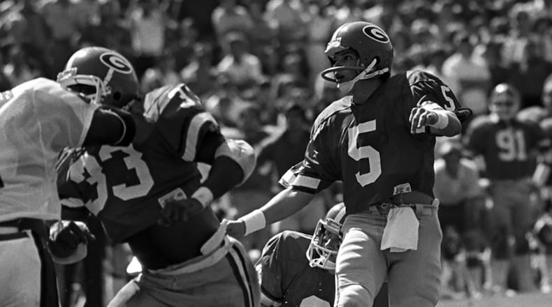 Place kicker Kevin Butler (5) holds a number of field goal records at Georgia.