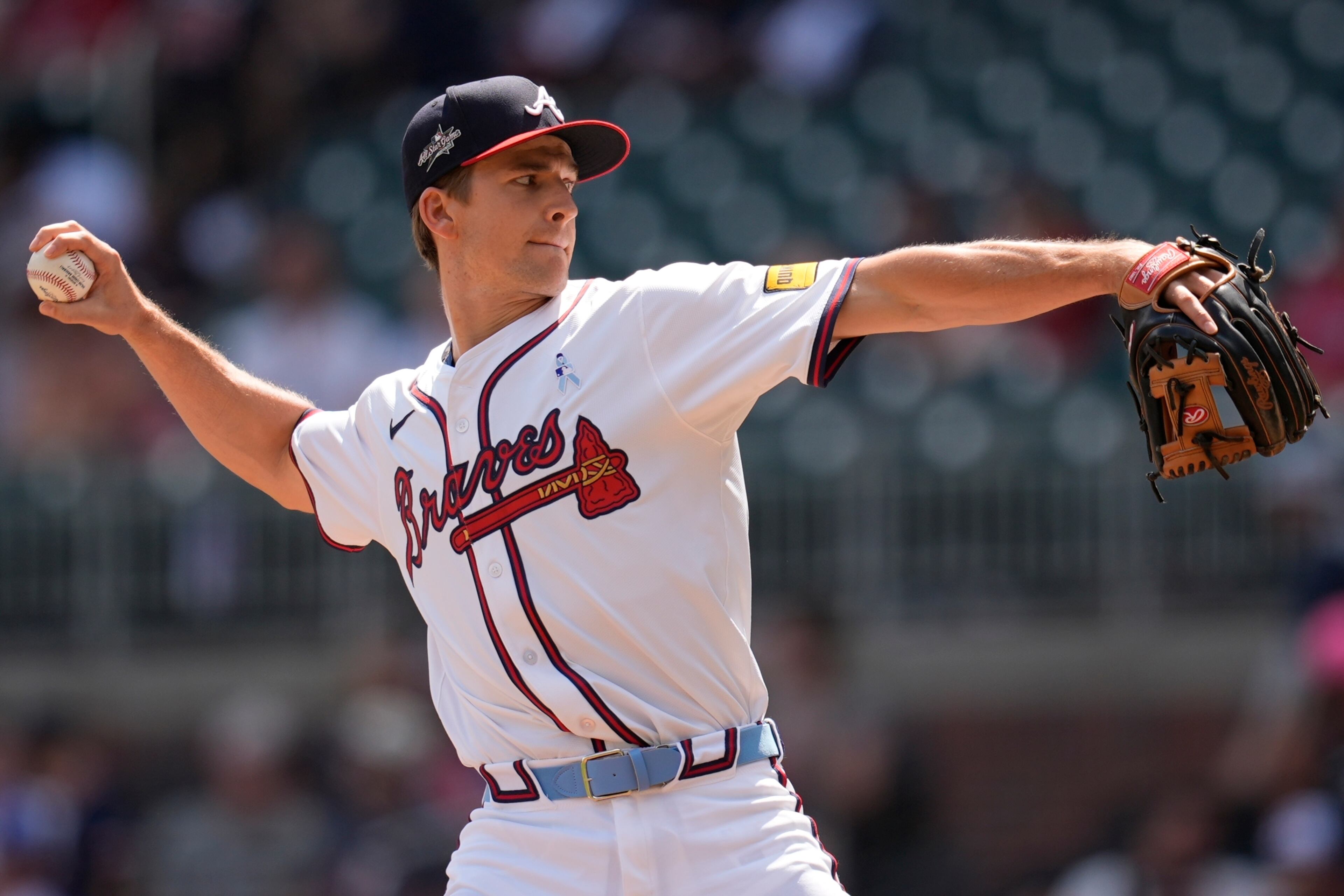 Infielder Luke Williams took the mound in the ninth inning against the Colorado Rockies, June 15, 2025, in Atlanta. (Mike Stewart/AP)