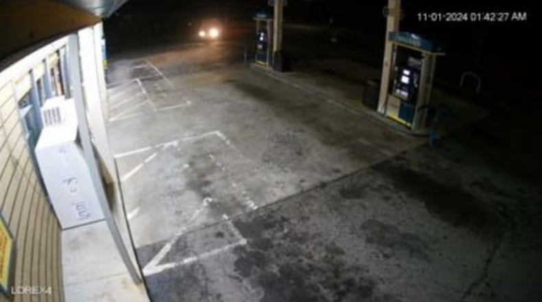 A timestamped image from a Butts County gas station camera shows an Uber driver arriving to collect a 14-year-old girl alone at the deserted property around 1:40 a.m. on Nov. 1, 2024, according to a lawsuit filed Friday by the girl's mother. The lawsuit alleges the driver took the girl more than 30 miles to the Jonesboro home of a man who drugged and repeatedly raped her over four days.