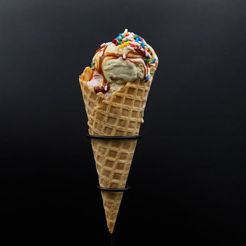 Ice cream on a waffle cone is displayed in Phoenix, Wednesday, Aug. 19, 2026. (AP Photo/Dario Lopez-Mills)